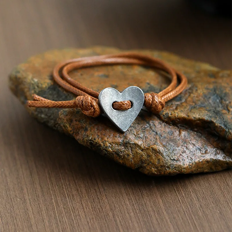Vintage heart-shaped bracelet with adjustable distressed design bohemian style jewelry trendy bracelet