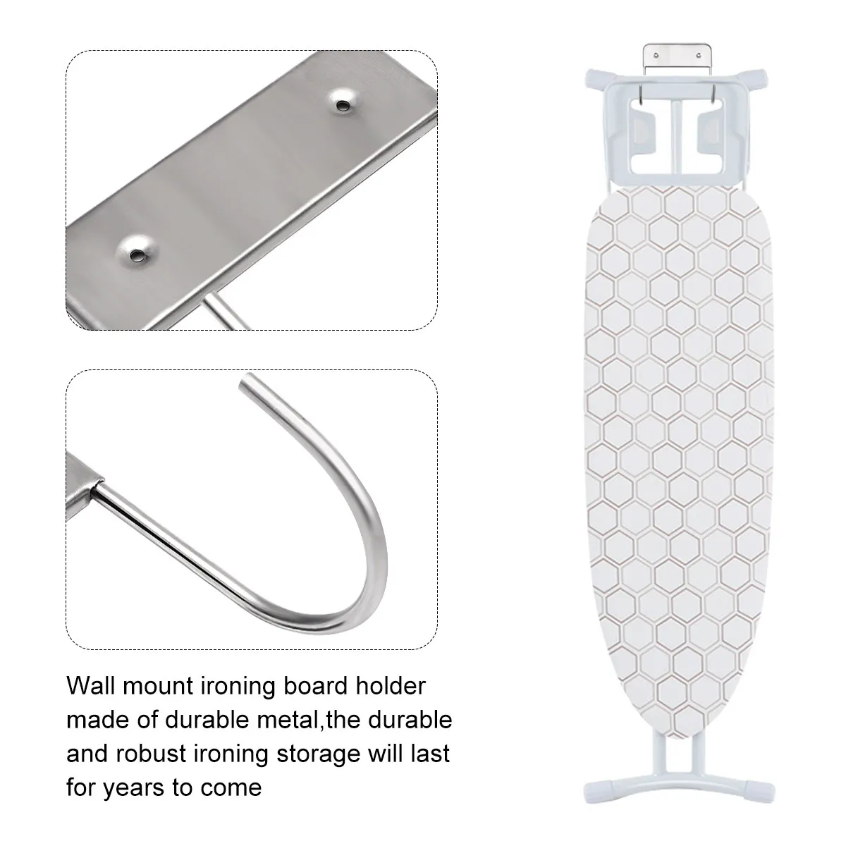 Electric Iron Board Hook Double Hooks Stainless Steel Strong Load Bearing Compact Space Saving Electric Iron Organizer Rack