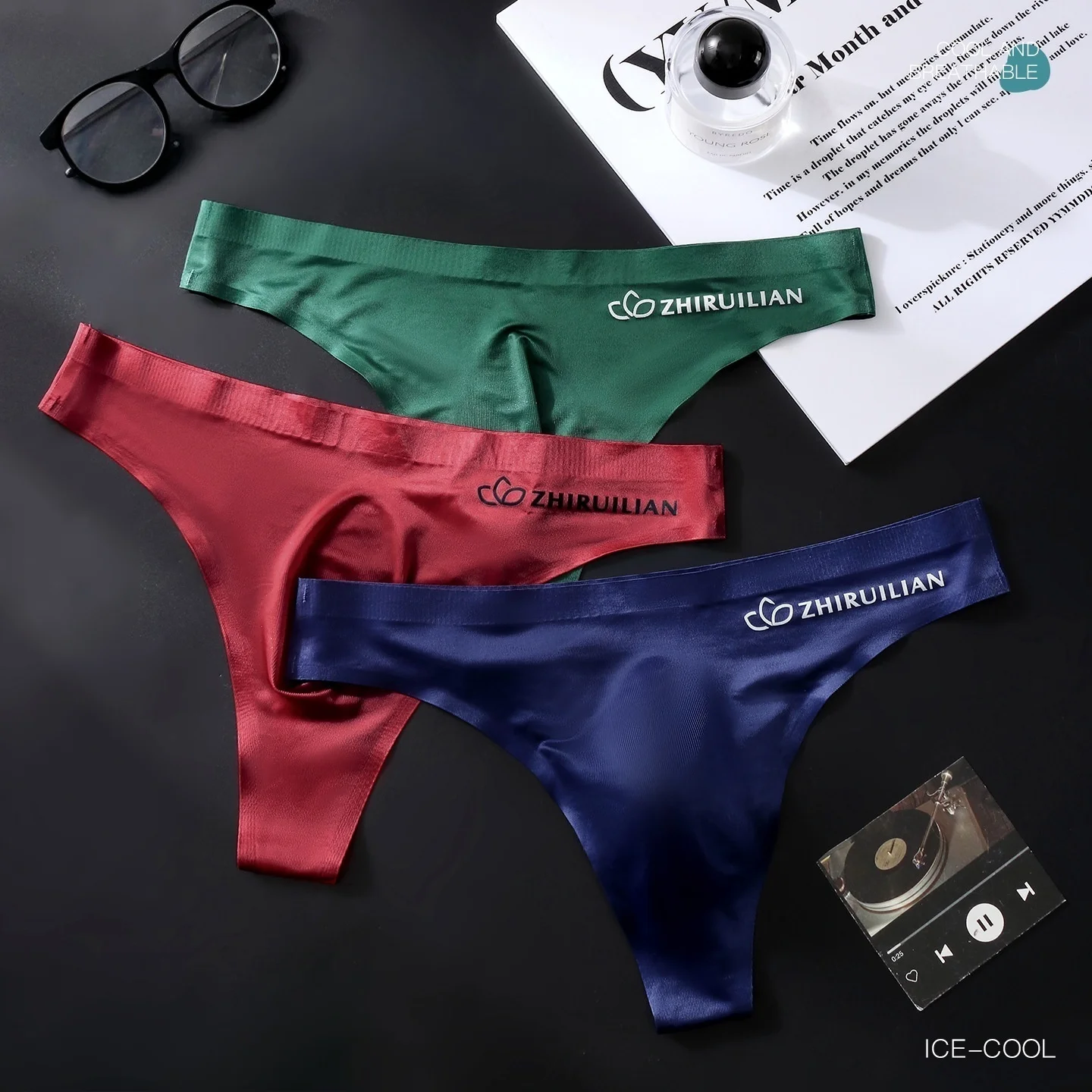 Men's Seamless Ice Silk G-string Thong Elastic Waistband Soft Breathable Underpants Solid Color Male Daily Underwea Plus Size