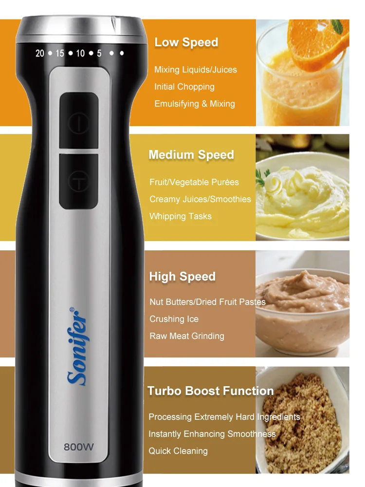 Hand Blender Sonifer SF-8178 800W Immersion Blender Stainless Steel Blade Turbo Speed Control Kitchen Smoothie Maker - view 2