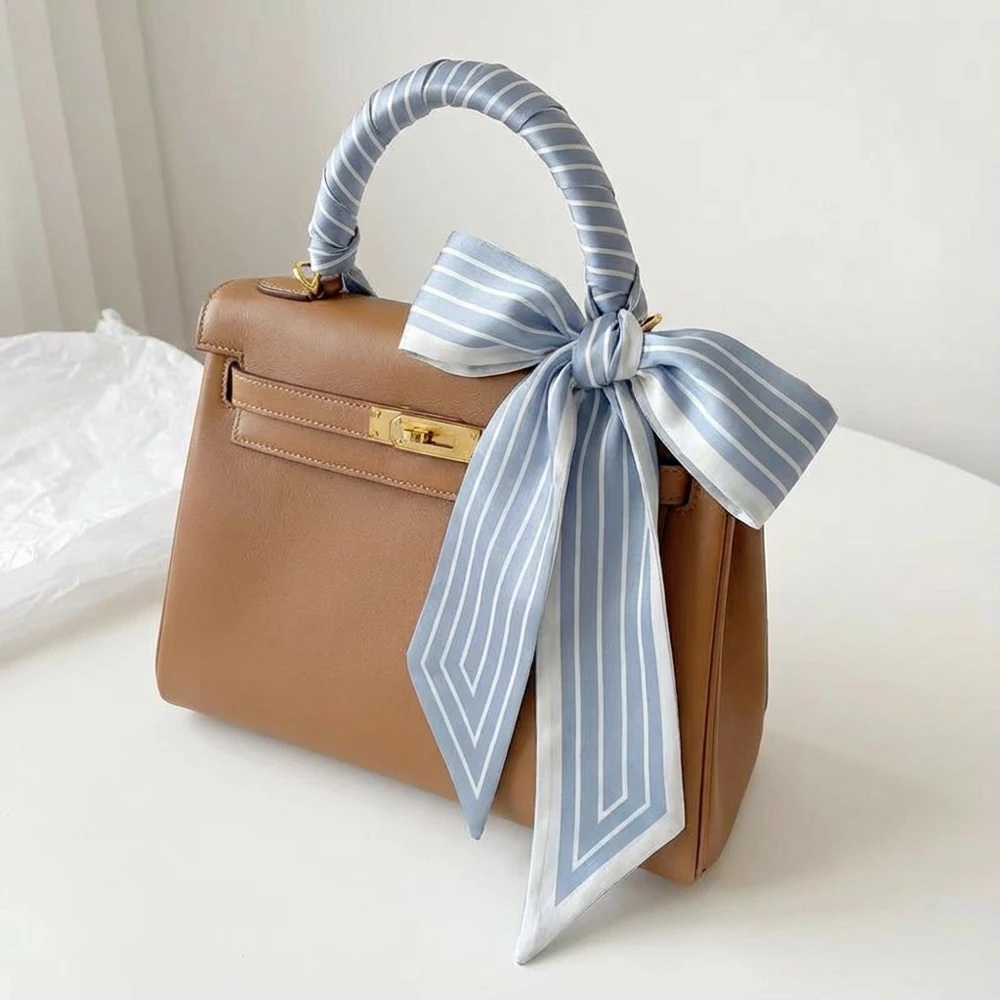 Bedruckter Haarschal für Damen, 90 cm, Satinband, Stirnband, Halswickel, Tasche, Gürtel, Geschenkverpackung, Zubehör – Detail 4