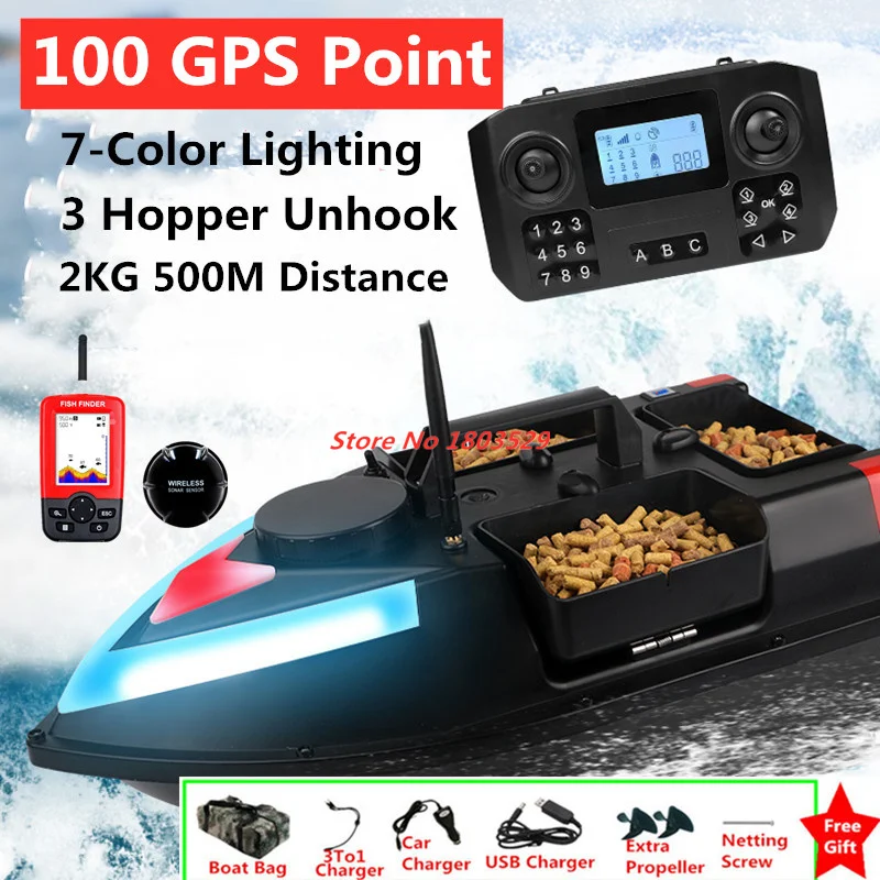 Professional GPS 100 Positioning Point 500M RC Nest Bait Boat 100 GPS Point 3Hopper Cruise GPS Auto Reurn GPS Fishing Boat Nest