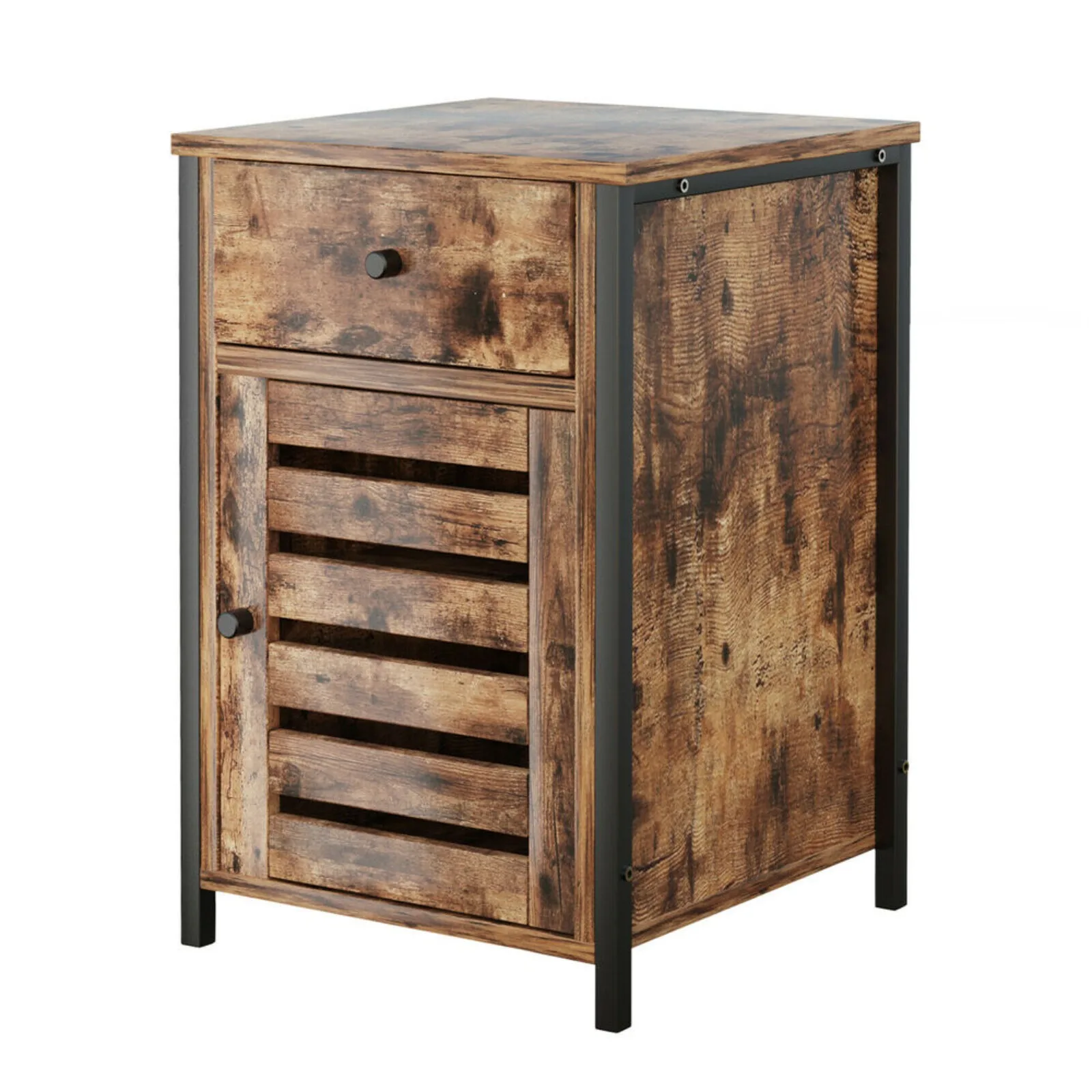 

US Nightstand with Drawer Cabinet Adjustable Shelf Industrial Side Table Rustic