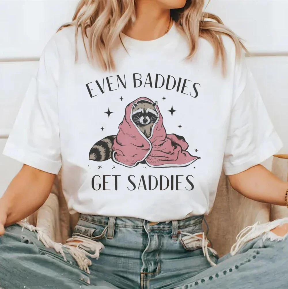 

Fun Ladies Raccoon Face Printed Clothing Short Sleeved T-Shirt Top Plus Size Harajuku Versatile Summer T-Shirt Women's Clothing