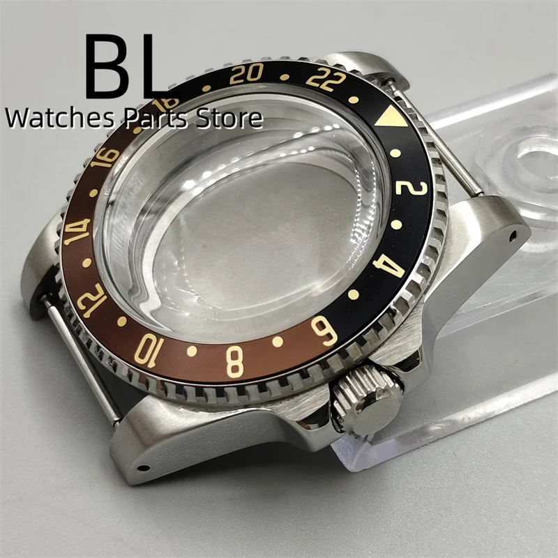 BLIGER 40MM Old Vintage Watch Case Brushed With Black Brown Bezel Insert Gold Number Domed Sapphire Glass For NH35 NH36 Movement