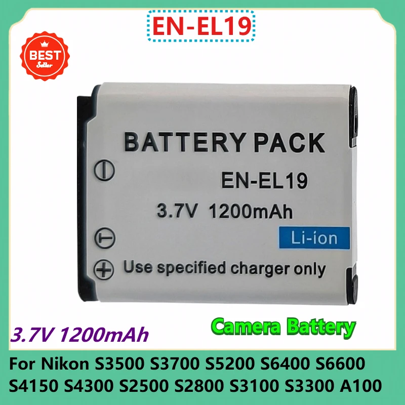 

EN-EL19 Replacement Camera Battery 3.7V 1200mAh for Nikon S3500 S3700 S5200 S6400 S6600 S4150 S4300 S2500 S2800 S3100 S3300 A100