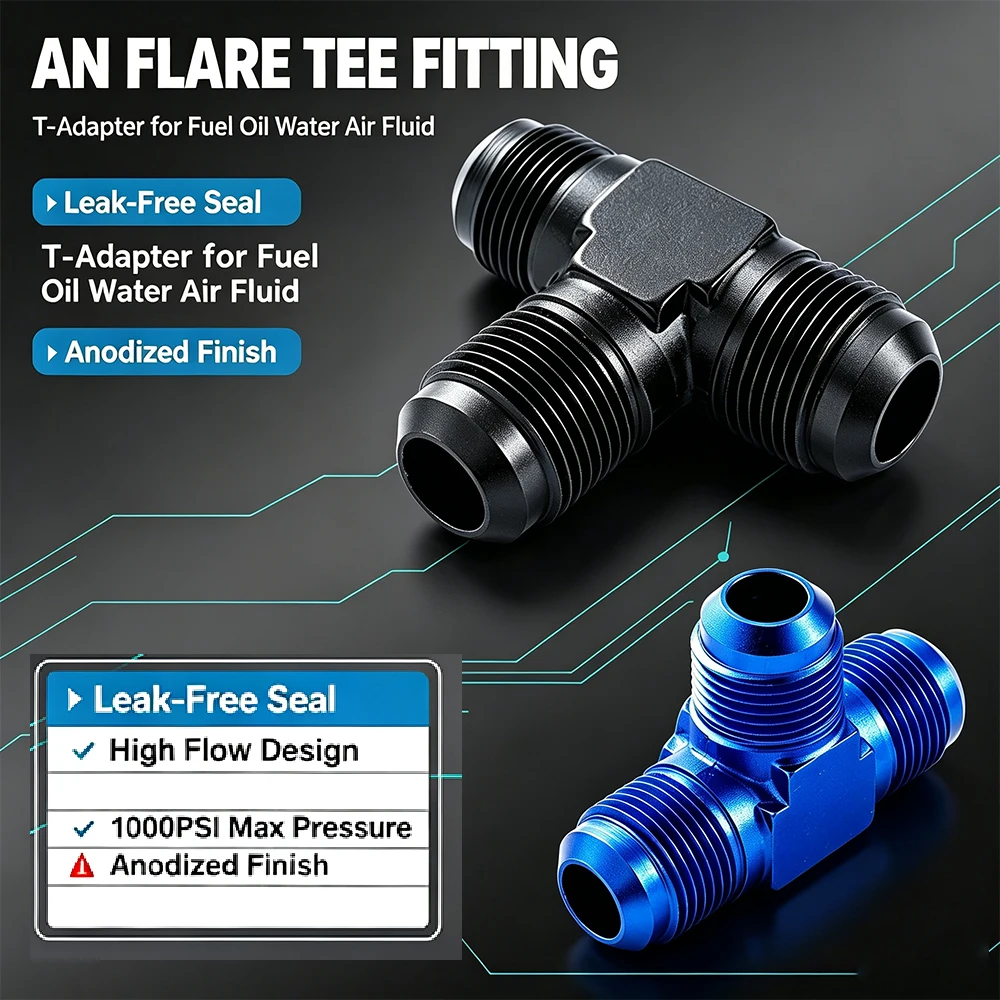 Aluminum AN Equal Tee Fitting 3 Way Connector AN3 AN4 AN6 AN8 AN10 AN12 Fuel Oil Cooler Line Adapter For Racing Car Motorcycle