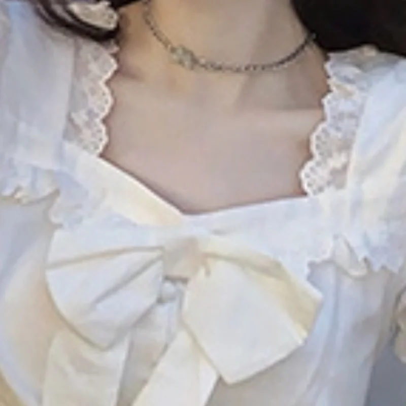 Ruffles Shirts Women Lace Hotsweet Puff Sleeve Slim Summer Korean Style Princess Ins Fashion Ulzzang Solid All-match Personality