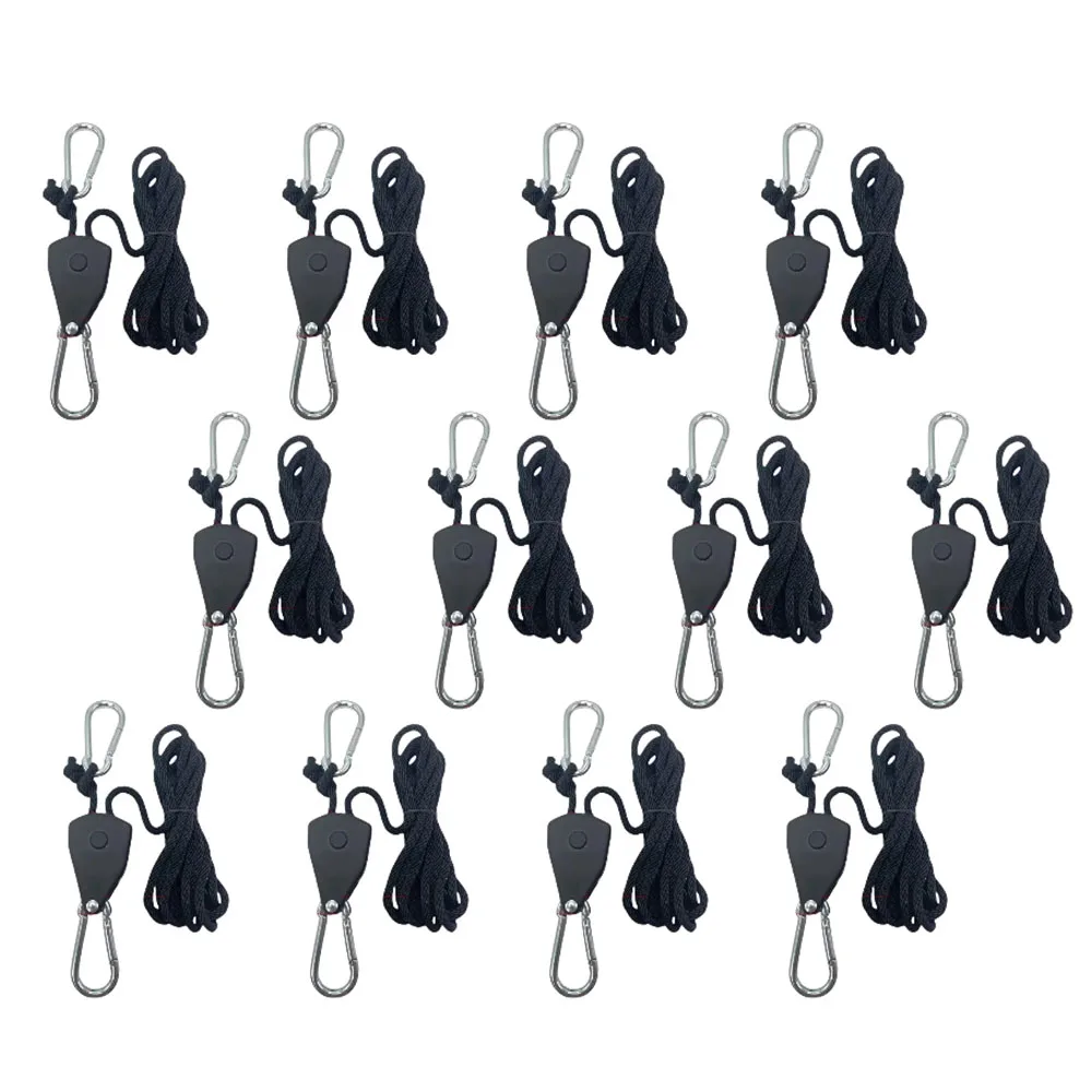4/8/12Pcs Adjustable Rope Hanger, Heavy Duty Ratchet Tie Down Strap Ratcheting Pulley for Hanging Plants Grow Light Tent Rope
