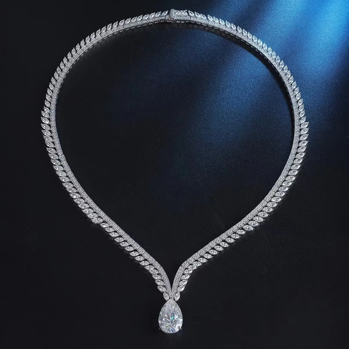 Shinny Full Diamonds Pear Cut  Cubic Zirconia CZ Collar Necklace with 925 Sterling Silver Women's Fine Jewelry for Party Gift