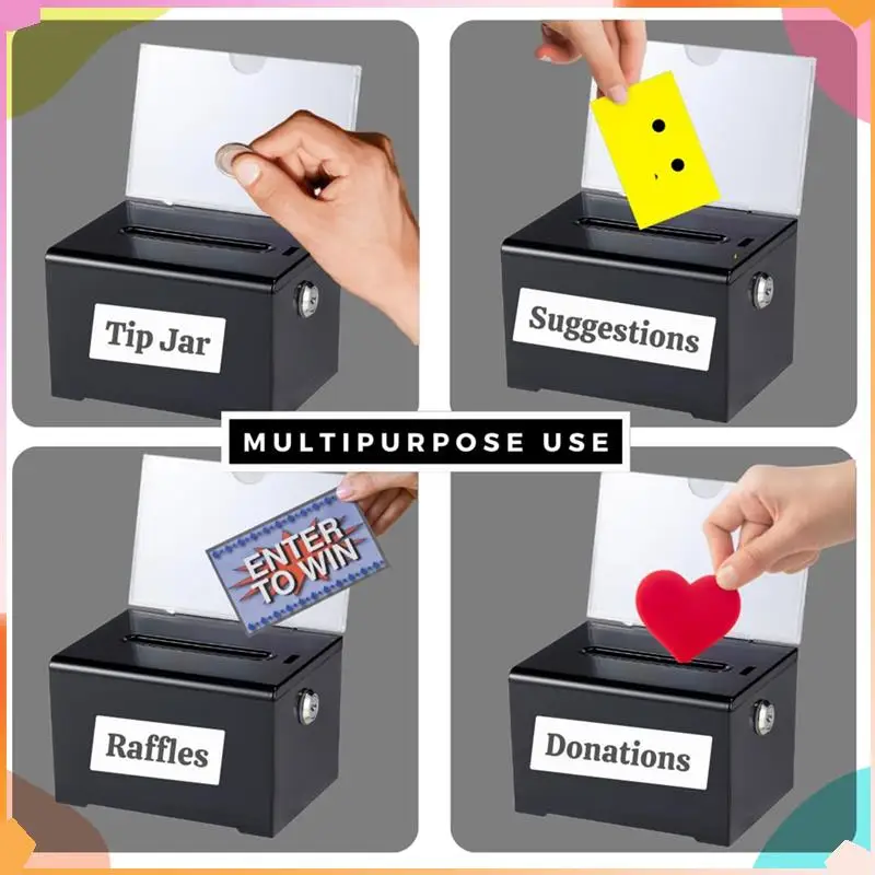 B94A Donation Box With Lock - Acrylic Suggestion Box With Slot, Ballot Lock Box With Sign Holder For Raffle, Voting