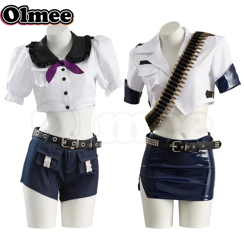 LQ[Olmee] متوفر اللباس الداخلي تخزين الفوضى شرطي الشرطة فتاة تأثيري PSG زي السراويل الزي Garterbelt مجموعة شعر مستعار هالوين عيد الميلاد
