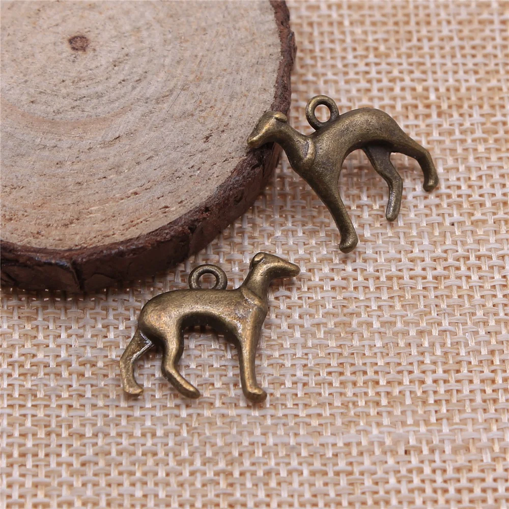 WYSIWYG 10pcs 20x20mm 2 Colors Antique Silver Color Antique Bronze Plated Hound Dog Greyhound Dog Pendant Charm