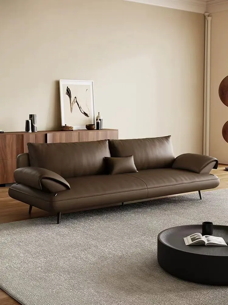 

ty- Minimalist Caramel Color PU Leather Square Sofa High Resilience Sponge Movable Design Living Room Small Apartment Hotel%