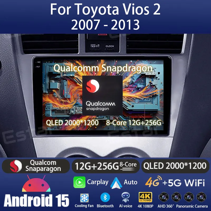 

Android 15 Car Radio For Toyota Vios 2 2007 - 2013 GPS Multimedia Player Navi Head Unit Wireless Carplay Auto QLED Stereo DSP BT