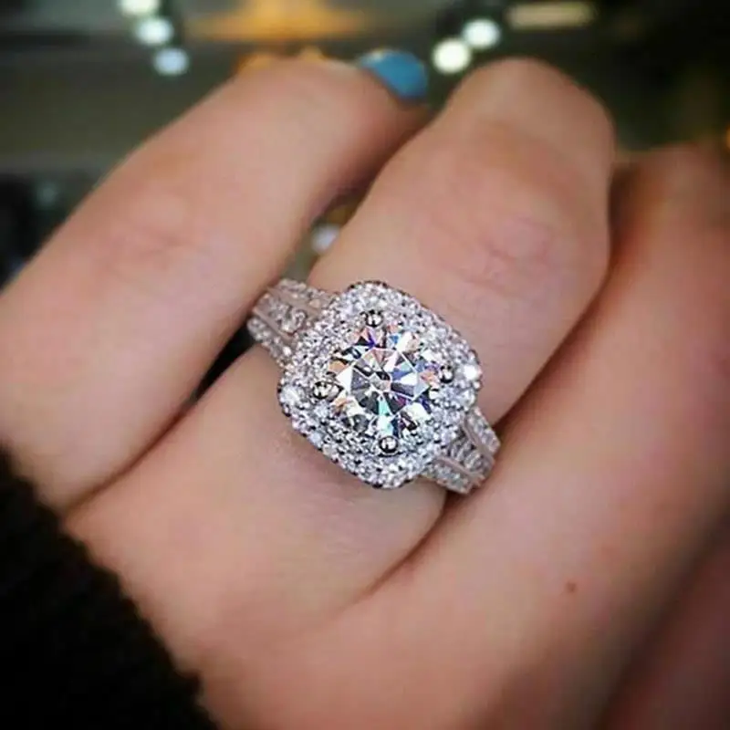 

New Style Princess Cut Diamond Ring Couple Wedding Jewelry Micro Paved Eight Hearts Eight Arrows Exaggerated R5543