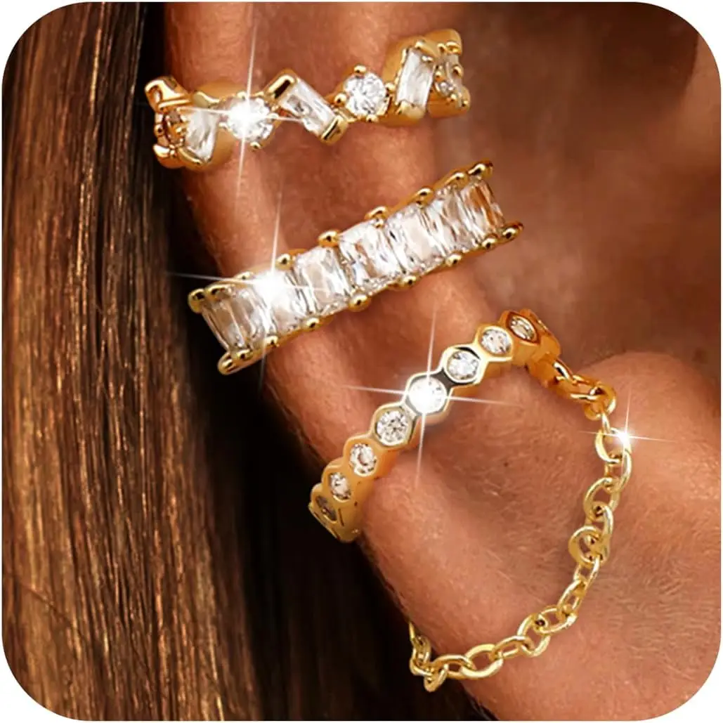 3pcs Gold Plated Clip Earrings for Women