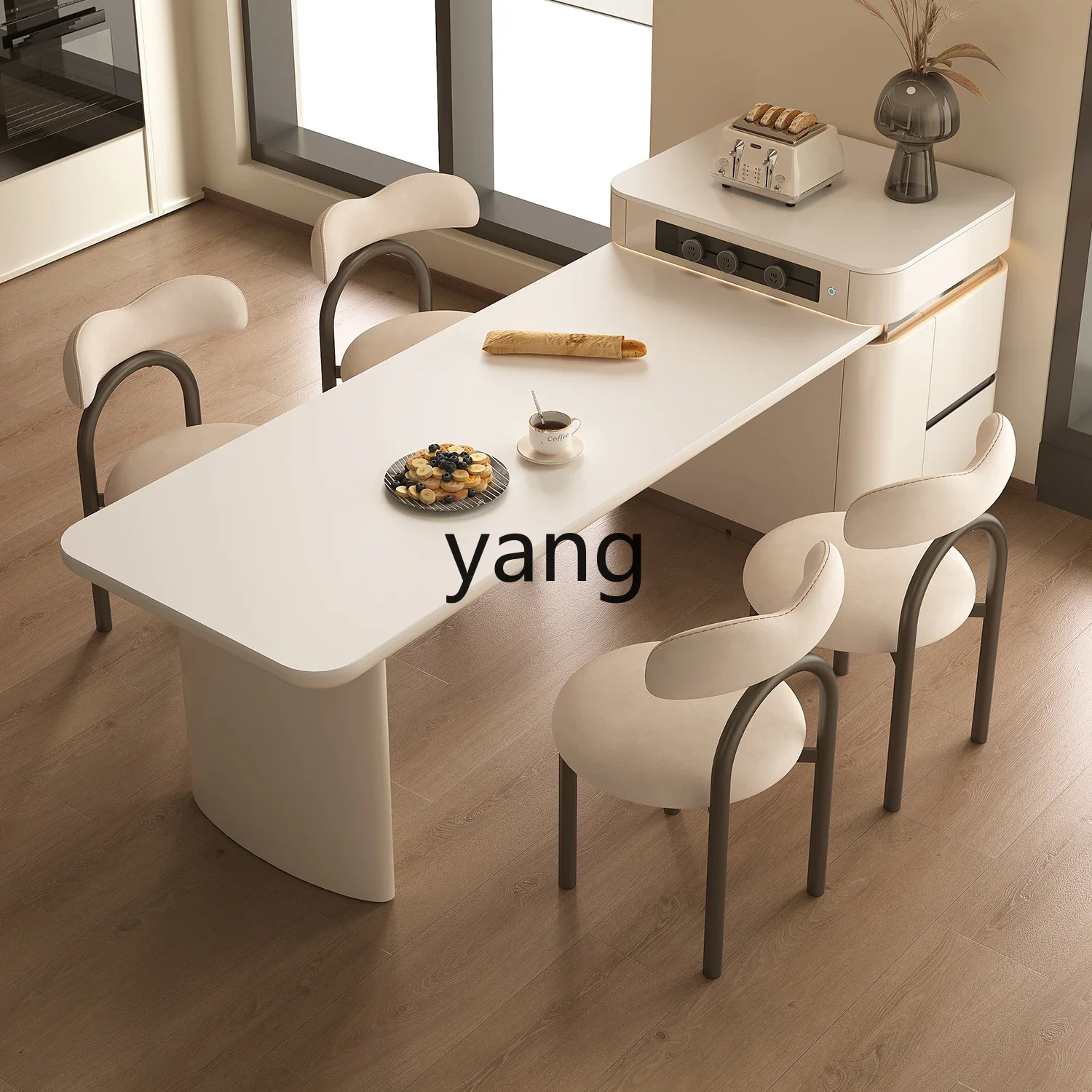 LH island table integrated rock slab cream wind restaurant retractable household light luxury kitchen guide table