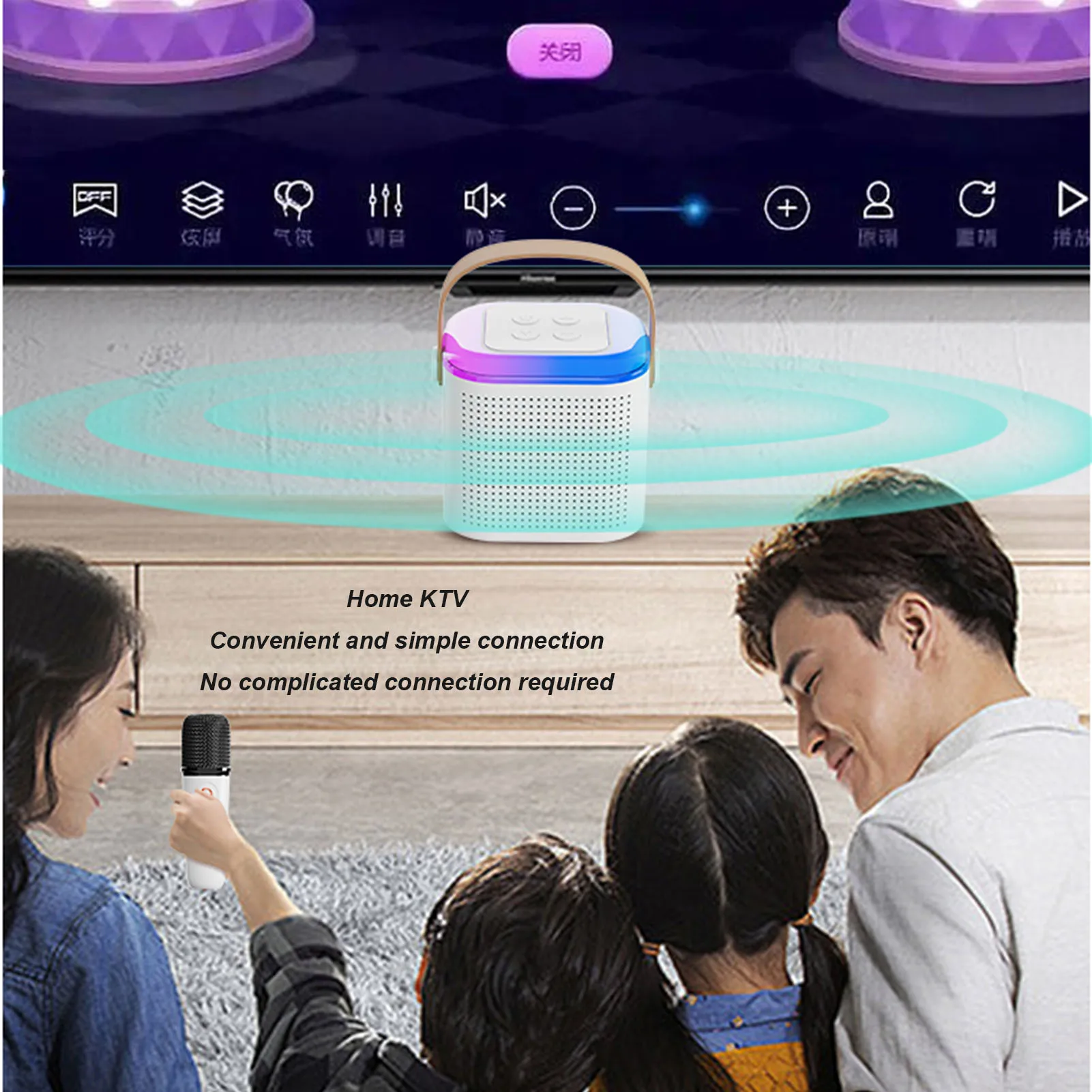 Mini-Karaoke-Maschine, Stereo, tragbar, RGB-Licht, Bluetooth-Lautsprecher mit 2 kabellosen Mikrofonen für Zuhause, Party, Mini-Karaoke-Maschine
