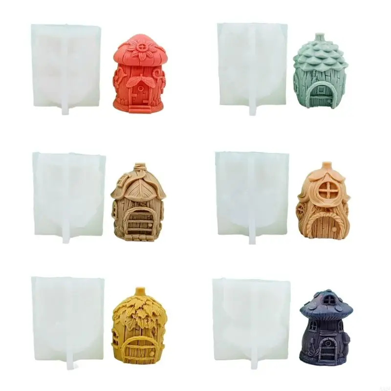 

A52E Mushroom House Decorations Mould Miniature House Decoration Mould DIY Silicone Making Mold for Aromatherapy and Candle