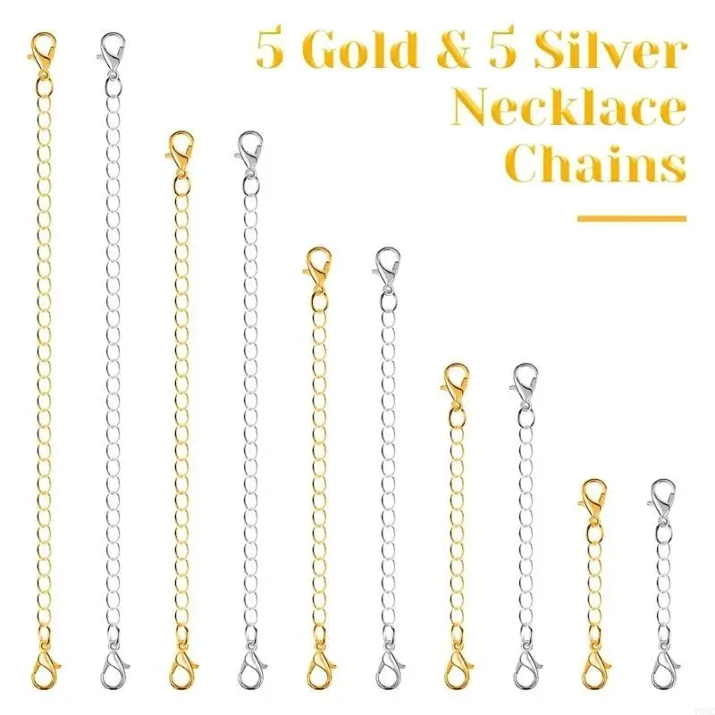 195C 10Pcs/set Necklace Extender Gold Silver Chain Extenders Jewelry Delicate Choker