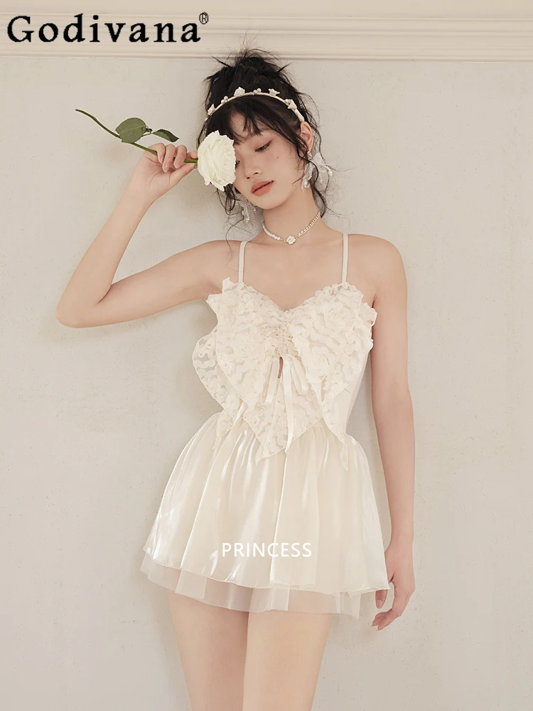 Girly Harajuku Cute Summer New Fashion Bow Ruffles One-Piece Swimsuit Women Slim Fit White Sexy Casual Swimwear Y2k Bathing Suit