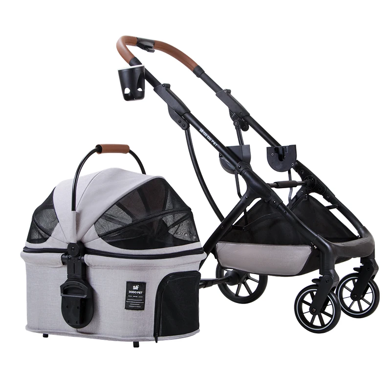 

wholesale folding luxury cats cart Designer dog pet pram with cup holder pet stroller for big dogs with detachable carrier