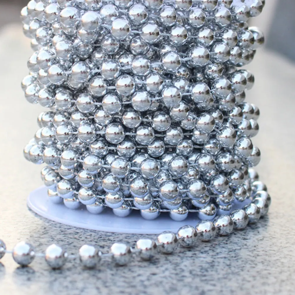 

8 MM Beaded Electroplating Wire Beads Wrapping Christmas Tree Decorations Silver Chain Garland