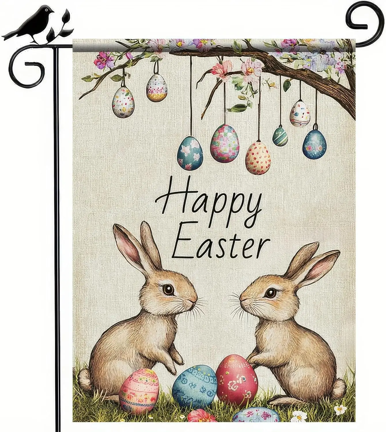 Happy Easter Garden Flag Happy Bunny Outdoor Decors Flag 12×18 Inch Double Side Rabbit Egg Tree Small Yard Flag Seasonal Dec SSL