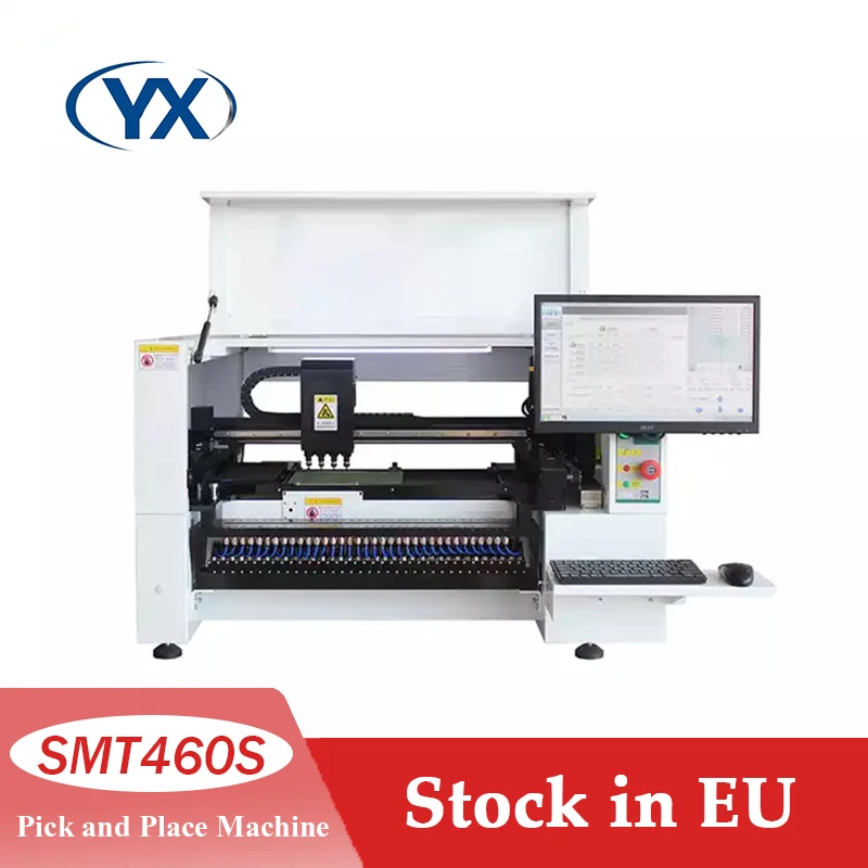 สต็อกใน EU อัตโนมัติบอร์ด PCB สายการประกอบไฟ LED การผลิต SMD SMT Chip Mounter SMT460S 4 หัวเครื่อง Pick and Place