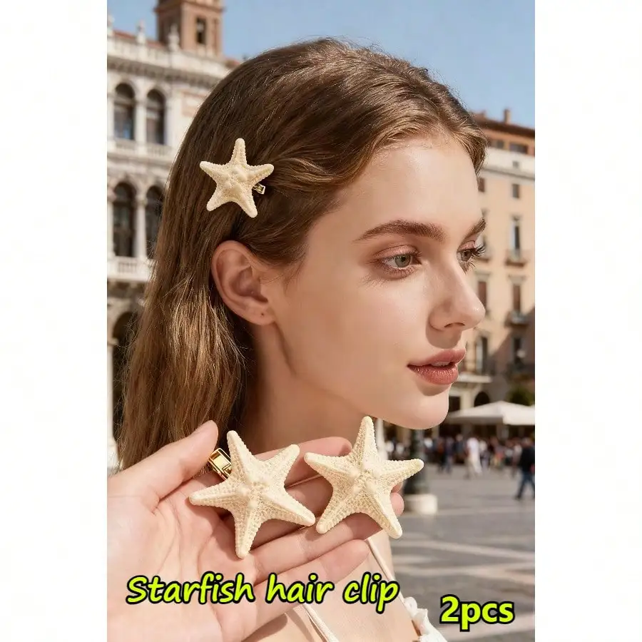 Boho Resin Starfish Hair Clips Set