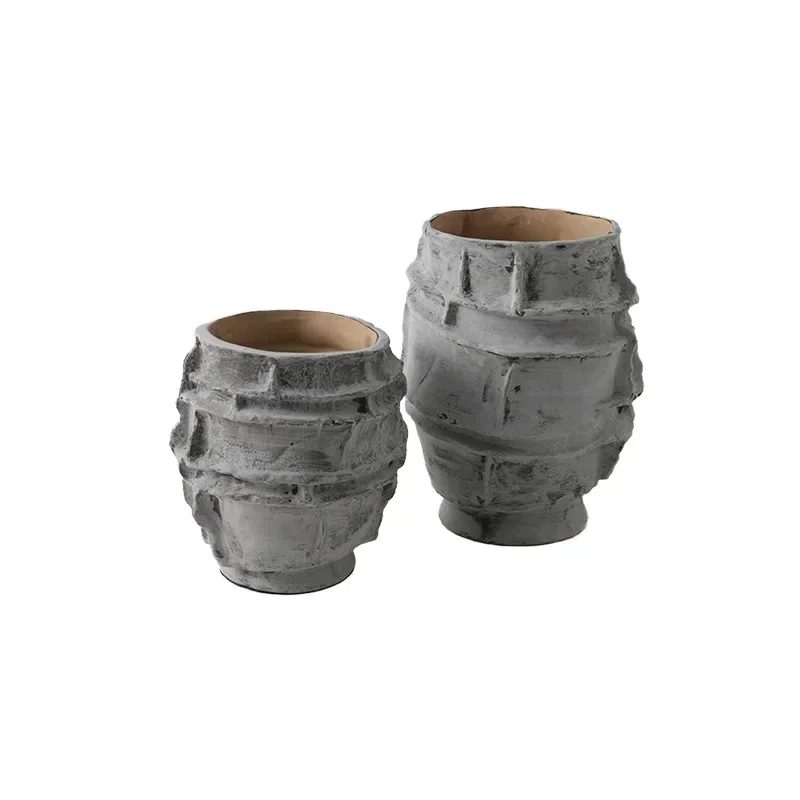 Entrance Bogu frame ornament retro old ceramic hand-painted gradual change gray special-shaped vase flower ware