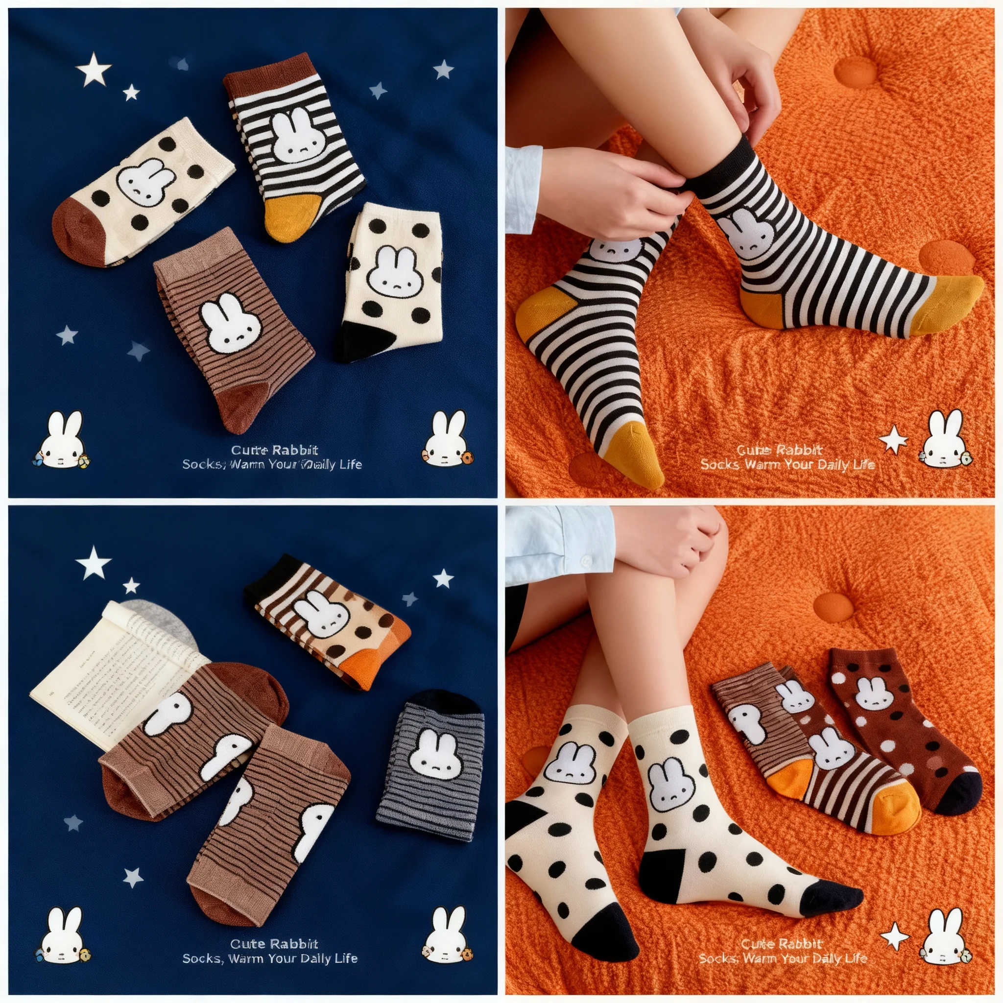 Chaussettes tube unisexes en coton respirant Miffy Cartoon, couleurs vives, créatives, mignonnes, toutes occasions, chaussettes cadeau