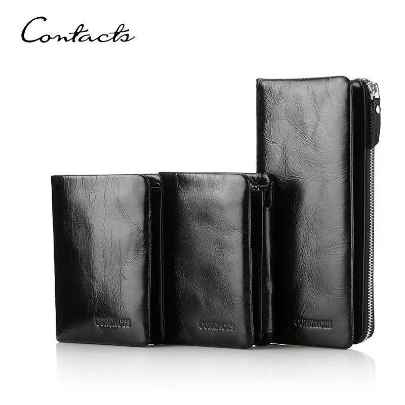 

CONTACT'S Genuine Leather Men Wallet Vintage Handbags Luxury Designer Money Clip Card Holders Coin Purses Men's Wallets