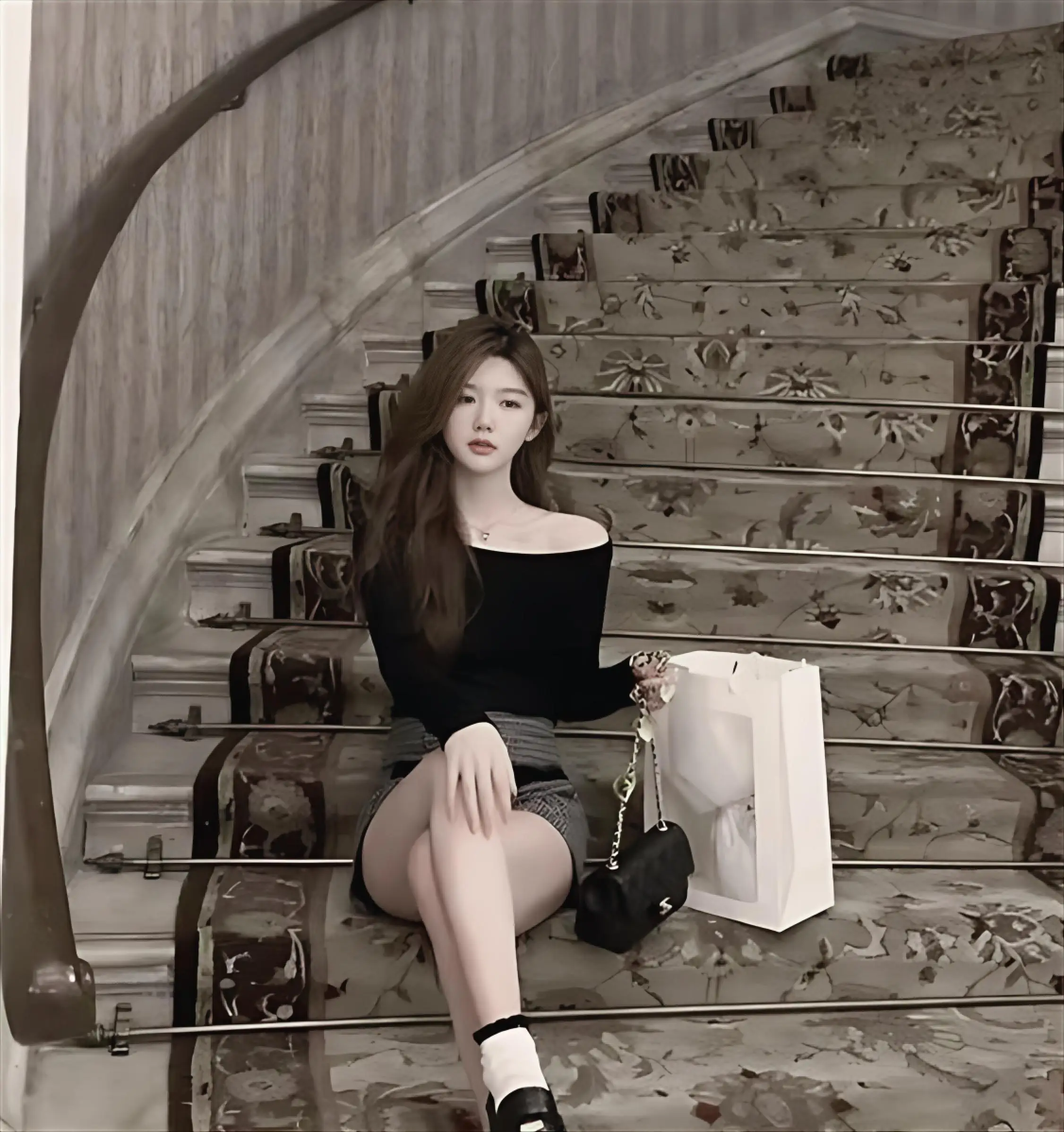 قبالة الكتف تي شيرت فضفاض مترهل المرأة الخريف لينة مضلع الطية أعلى Preppy طالب جامعي العودة إلى المدرسة اليومية بلوزة السيدات #3