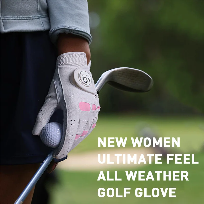 6 Pcs Rain Grip All Weather Womens Golf Gloves Ladies Left Hand Right Soft Cabretta Leather Glove with Ball Marker for Women image 6