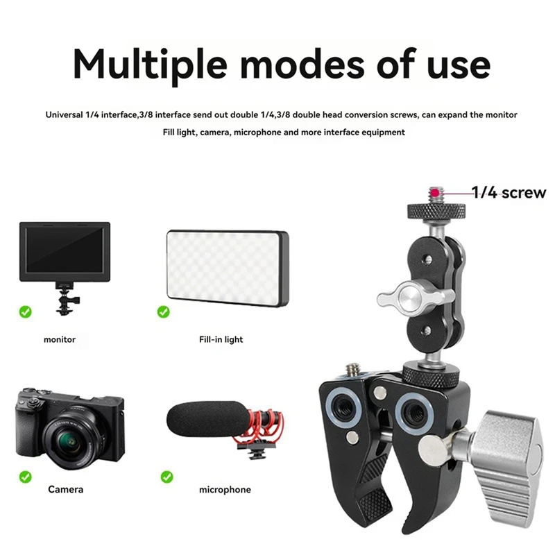 Abrazadera de cangrejo tipo C de aleación de aluminio, abrazadera de brazo mágico adecuada para cámara SLR, luz LED, accesorios de fotografía de estudio