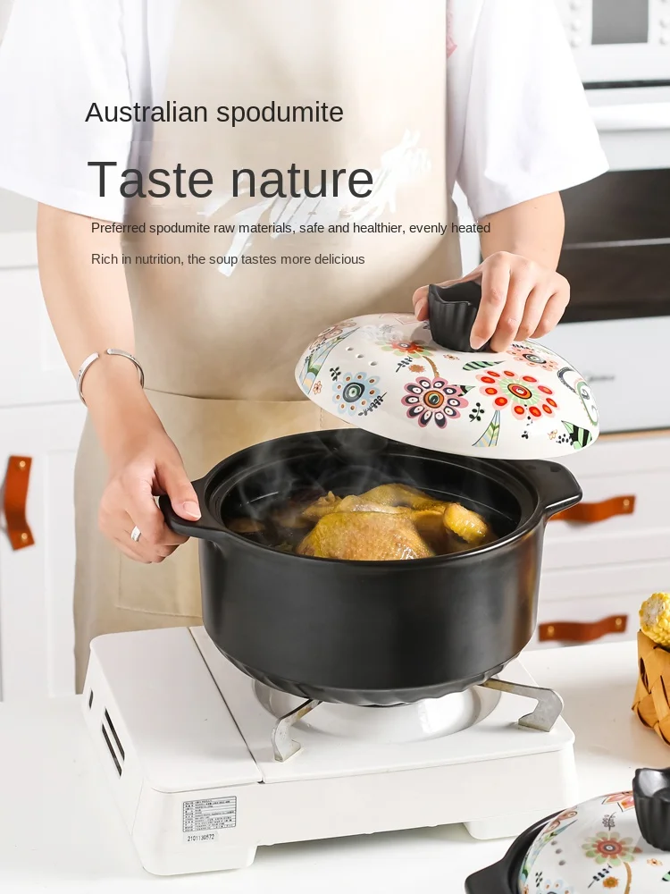 Japanese-Style Painted Ceramic Casserole Making Soup Large Capacity Extra Large Stew Pot Household Gas Stove Fast Heatconduction