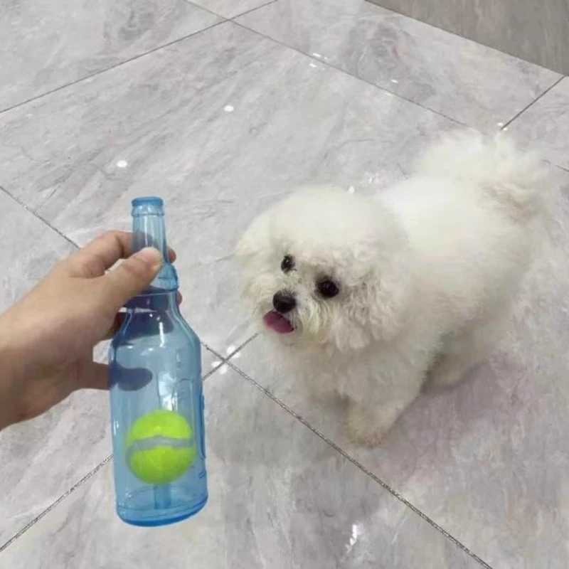 Quietschendes Kauspielzeug für Haustiere, Bierflasche mit Tennisball, Zähneknirschen, Hundespielzeug für aggressive Kauer, unzerstörbares Hundespielzeug