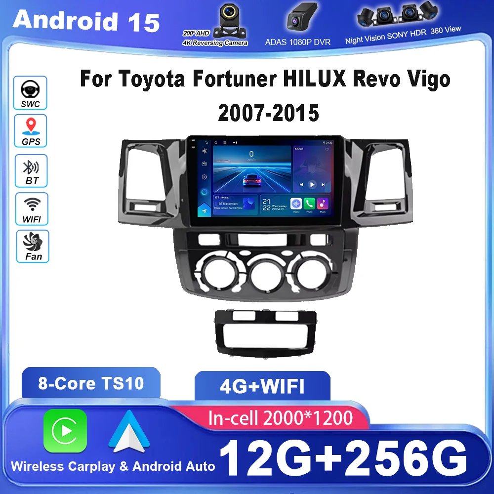 

Car Radio Carplay Android For Toyota Fortuner HILUX Revo Vigo 2007-2015 Auto Multimidia Video Player 2din DVD Stereo Head Unit