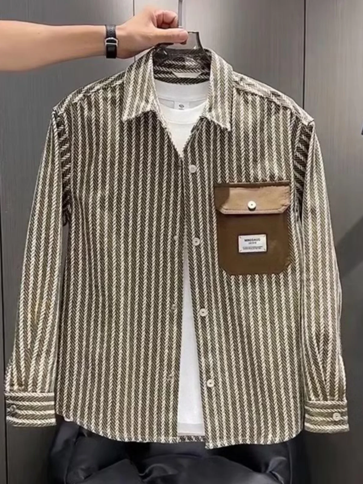 

Мужская Long Sve Cotton irt Thiened Casual Sle, весенне-осенняя мужская повседневная верхняя одежда из чистого хлопка в полоску