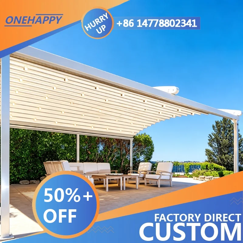 Any Size Custom Aluminum Bioclimatic Pergola Commercial Use Motorized Louvers Weather Rust Restaurant Cafe Outdoor Sun Canopy