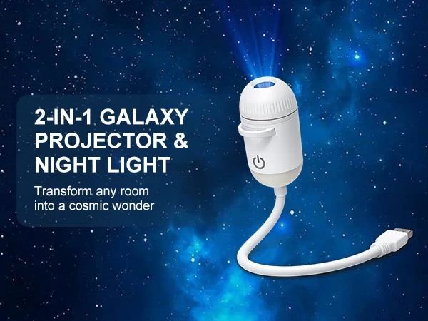 2 in 1 USB Galaxy Projector Light Adjustable Focus Car Interior Ambient Lamp Home Room Starry Star Kids Projection Night Light