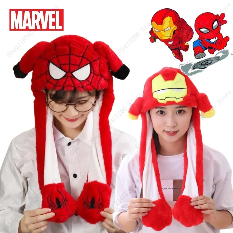 

Cartoon Action Figures SpiderMan Kids Toys Iron Man Stitch Moving Rabbit Ears Cap Funny Glowing Hat Halloween Gifts