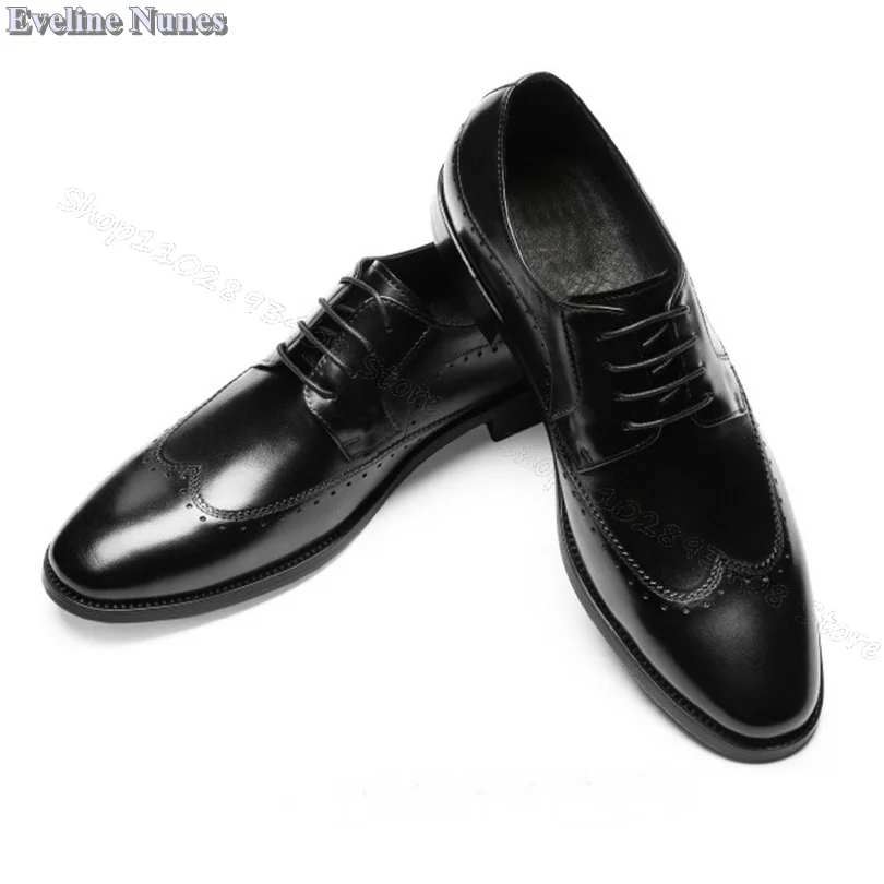 Black Bullock Carved Men Pumps Lace up Wear Resistant Men Shoes Design for Men Business Party Shoes Size 37~44 Zapatillas Mujer