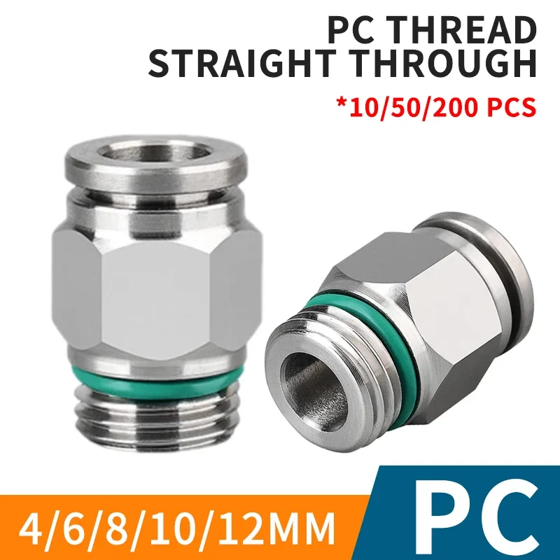 

10/50/200pcs 304 Stainless Steel PC Pneumatic Quick Connector G Thread Pipe Water Gas Connector M5 1/8" 1/4" 3/8" 1/2" BSP