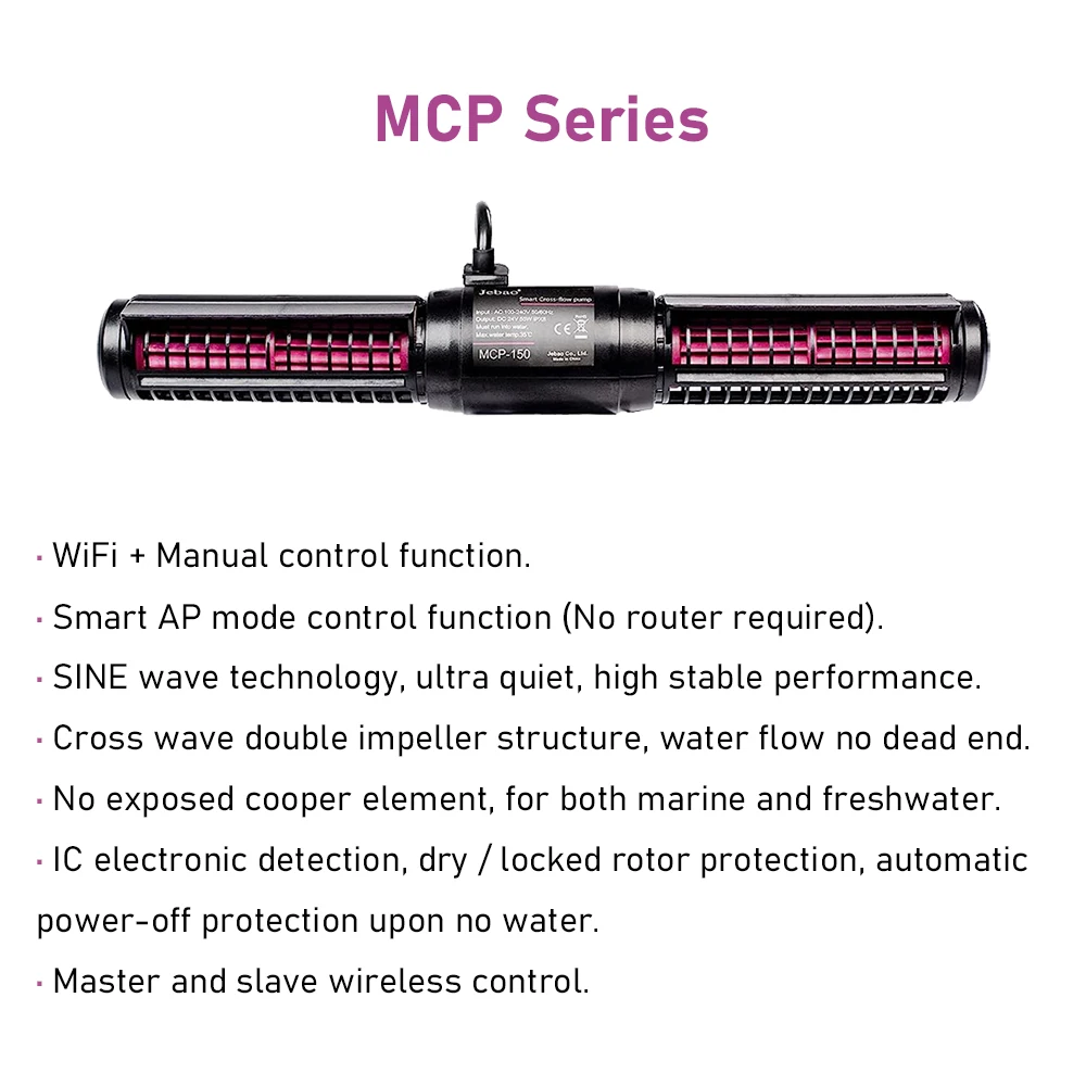 Jebao Jecod MCP Series Cross Flow Wavemaker Pump Smart WiFi LCD Controller DC Aquarium Water Flow Pump for Reef Fish Tank Coral