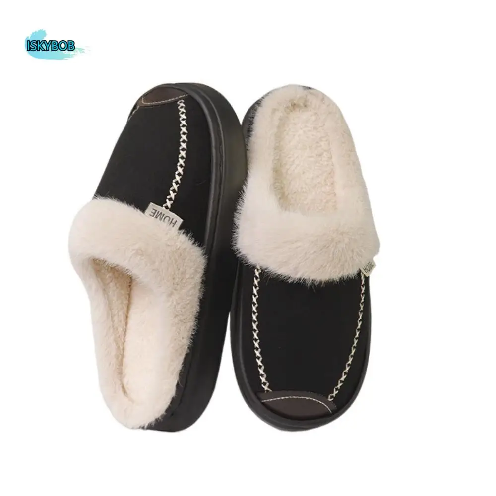 

Thick Sole Furry Thermal Slipper Anti-skid Homewear Shoes Plush Warm Slippers Fluffy Couple Home Slippers Cotton Slippers