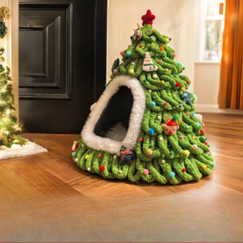 handmade-christmas-tree-house-winter-warmth-indoor-bed-with-random-decorations-no-included-perfect-gift-for-s-and-small-dogs