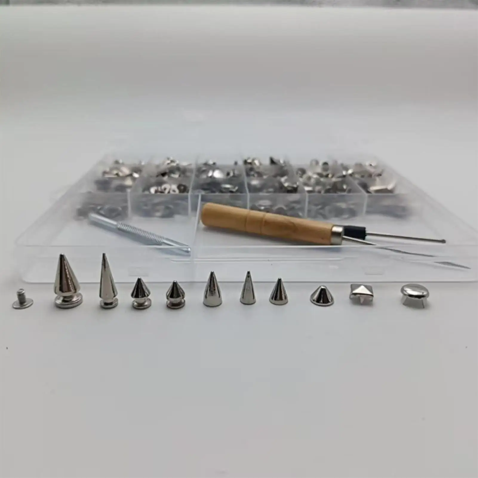 

Шпильки в стиле панк, 455 шт., декоративные заклепки из цинкового сплава, 11 размеров, шпильки для куртки с крепежными инструментами и коробкой для готического пояса, шляпы, брюк, сумки